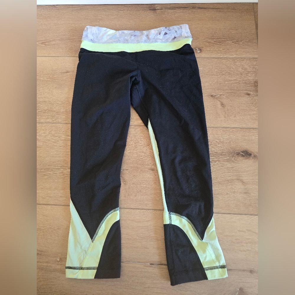 Lululemon capri leggings with neon mesh